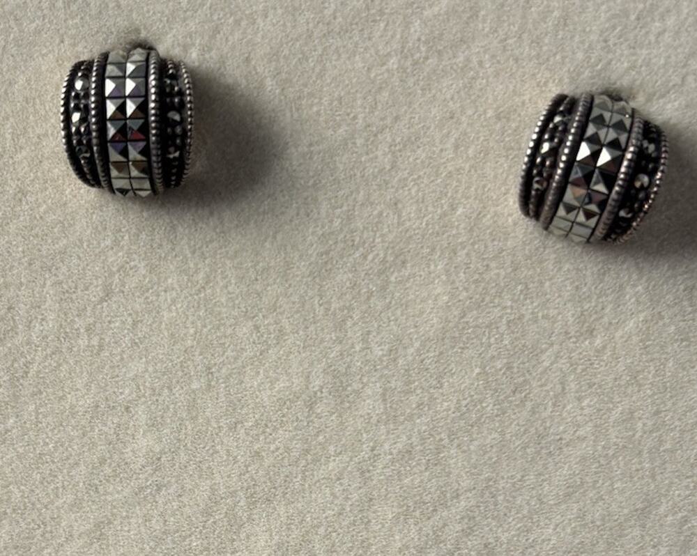 Vintage 925 Sterling Silver Marcasite Half Hoop Earrings